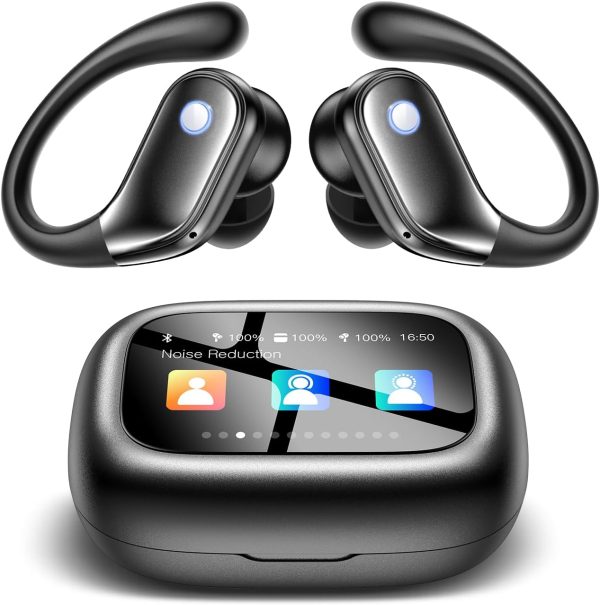 Wireless Earbuds, ENC Noise Cancelling Sport Ear Buds with Multifunctional Touch Screen, Bluetooth 5.4 Headphones, Bass Stereo Sound, 5 EQ Over The Ear Earbuds for Sports/Workout/Gym-Black