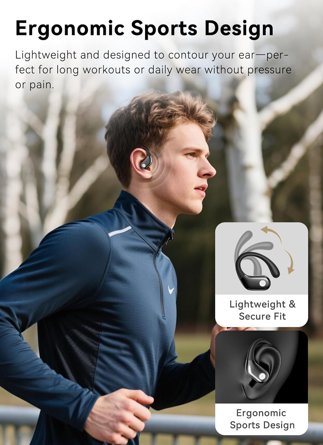 Wireless Earbuds, ENC Noise Cancelling Sport Ear Buds with Multifunctional Touch Screen, Bluetooth 5.4 Headphones, Bass Stereo Sound, 5 EQ Over The Ear Earbuds for Sports/Workout/Gym-Black - Image 7